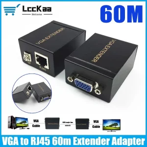 1Pair VGA To RJ45 60M Extender Repeater Adapter Splitter Converter Cat5e/6 Lan Ethernet 1080P Transmitter Receiver for PC Laptop