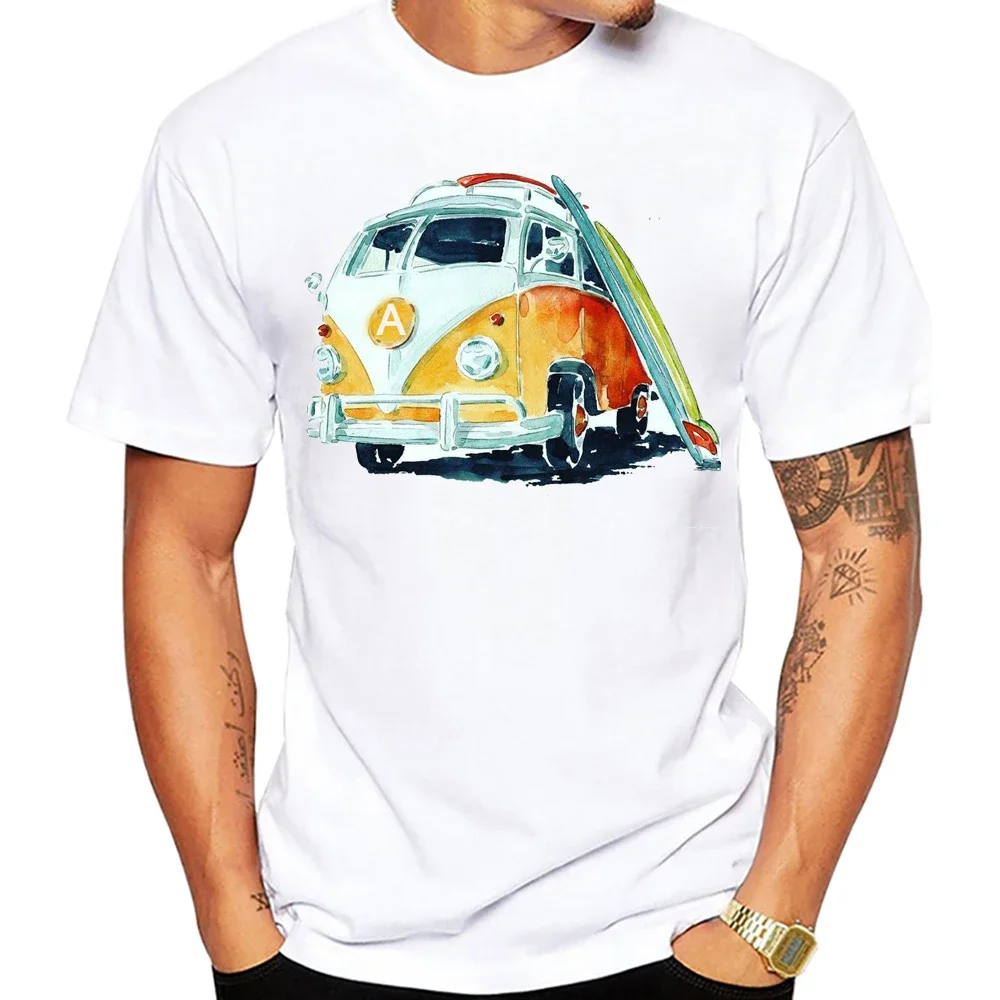 Drive Peace Bus Red Is Coming Towards Us Beach Scene Men T Shirt Vintage Beach Bus Surf Sport Cloth Surfing Board men Tees - Image 4