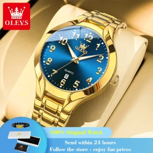 OLEVS 3650 Men's Watch Number Scale Classic Quartz Watch For Men Stainless Steel Waterproof Luminous Date Luxury Male Wristwatch