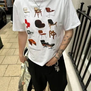 American Vintage Chair Print Cotton Short-sleeved T-shirt Women High Street Casual Loose Retro Oversized T-shir Woman Clothing