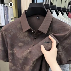 Everyday Wear Abstract Feather Printed Lapel Polo Mens Soft Cloth Casual Dinner And Post work Walking Apparel