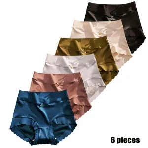 6pcs Women's Underwear Ice Silk Light Breathable Lace Briefs Sexy Silk Fabric Hip Lift smooth Soft Silky Panties