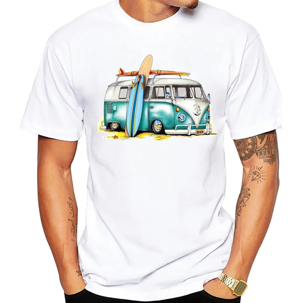 Drive Peace Bus Red Is Coming Towards Us Beach Scene Men T Shirt Vintage Beach Bus Surf Sport Cloth Surfing Board men Tees - Image 5