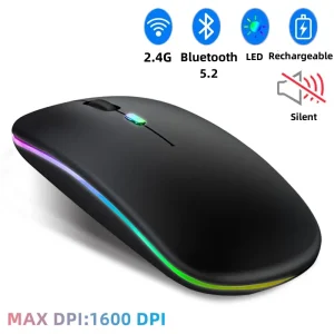 Wireless Mouse With LED Backlit USB Rechargeable Bluetooth-compatible RGB Silent Gaming Mouse For Ipad Laptop PC Mause Gamer