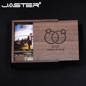 JASTER Crystal USB Flash drive Walnut wood Pen drive Wedding commemorative gift Wooden box Memory stick 16GB 32GB 128GB 64GB