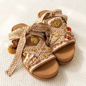 Ethnic Lace Strap DIY Summer Sandals Golden Sunshine Shell Stainless Steel Accessories Pinecone Ball Pendants Shoes Decoration