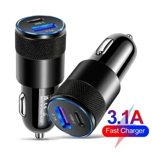 1PCS 65W USB Car Charger Quick-Charge 3.0 Type-C Fast Charging Phone Adaptor USB Power Delivery Car Electronics Accessory