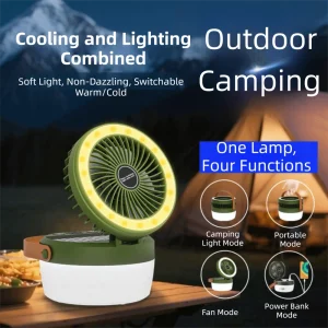 USB Rechargeable/Solar Portable Folding Fan Light Compact Waterproof Cooling Fan with Light Adjustable Multi Functional