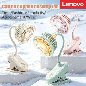 Lenovo USB Rechargeable Clip on Small Fan 360° Adjustable Battery Powered Mini Fan Strong Wind Flexible Neck Desktop Quiet Fan