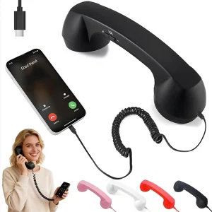 Retro Handset for Mobile Phones,Classic Wired Phone Handset with Type-C Connector for iPhone Android,Stylish Smartphone Receiver