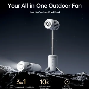 JISULIFE Multifunctional 3 in 1 Portable Wireless Ceiling Camping Fan Rechargeable 13500mAh Battery with Power Bank LED Lighting