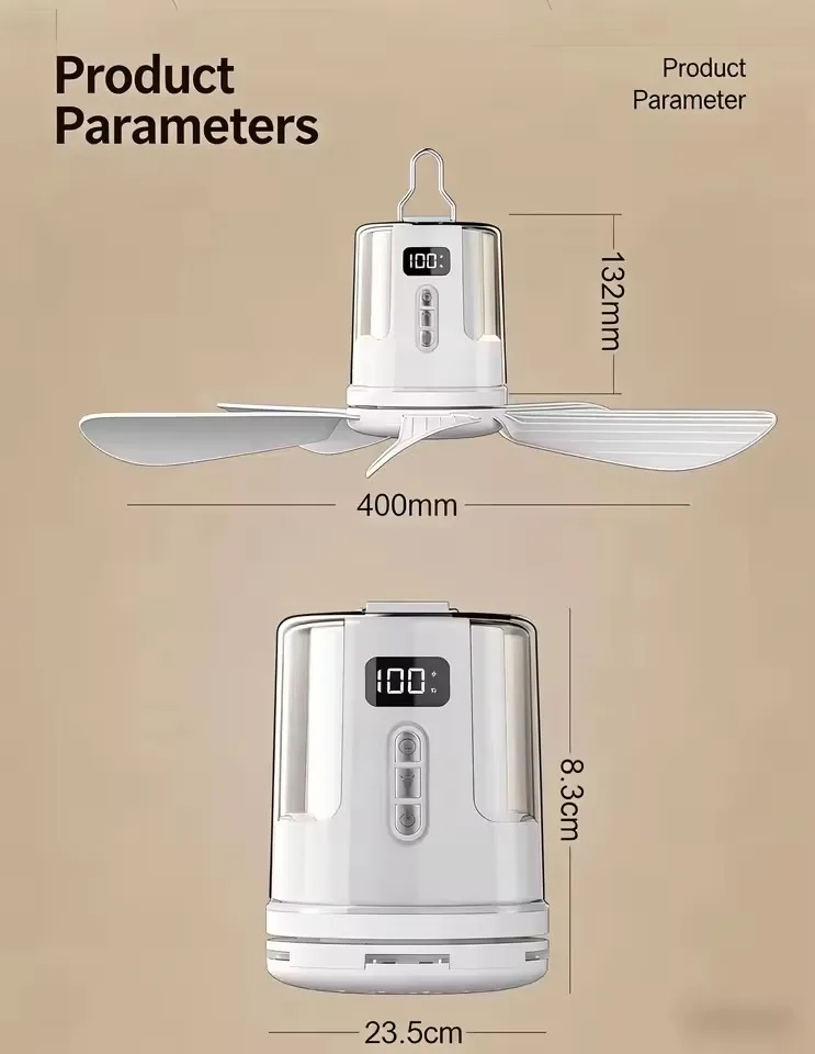 10800mAh Ceiling Fans Portable Camping Fan Tent Air Circulator Cooler Outdoor Rechargeable Electric Fan LED Light Remote Control - Image 5