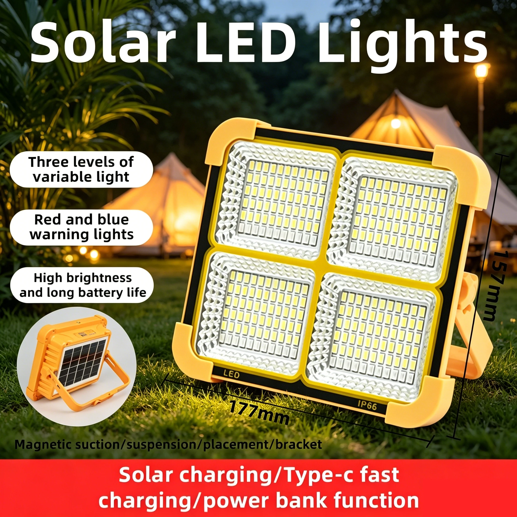 NEW 30000mAh Solar Rechargeable Camping Lantern High Power Bank LED Tent Light Powerful Magnet Flashlight Repair Emergency Lamp - Image 4