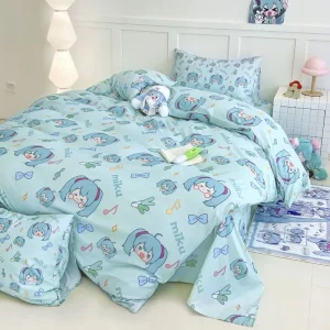 Hatsune Miku 100% Cotton Four-piece Cartoon Pattern Men's and Women's Bedroom Dormitory Cartoon Three-piece Bedding Set