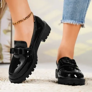 2025 new patent leather shiny surface tassel mid heel retro loafers European and American fashionable casual single shoes