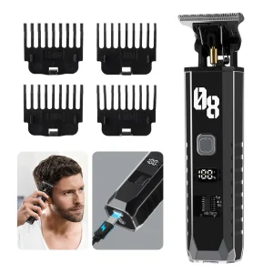 Men's Cordless Hair Clipper Professional Haircut Shaver Beard Trimmer Grooming Kit with LED Display for Precision Hair Cutting
