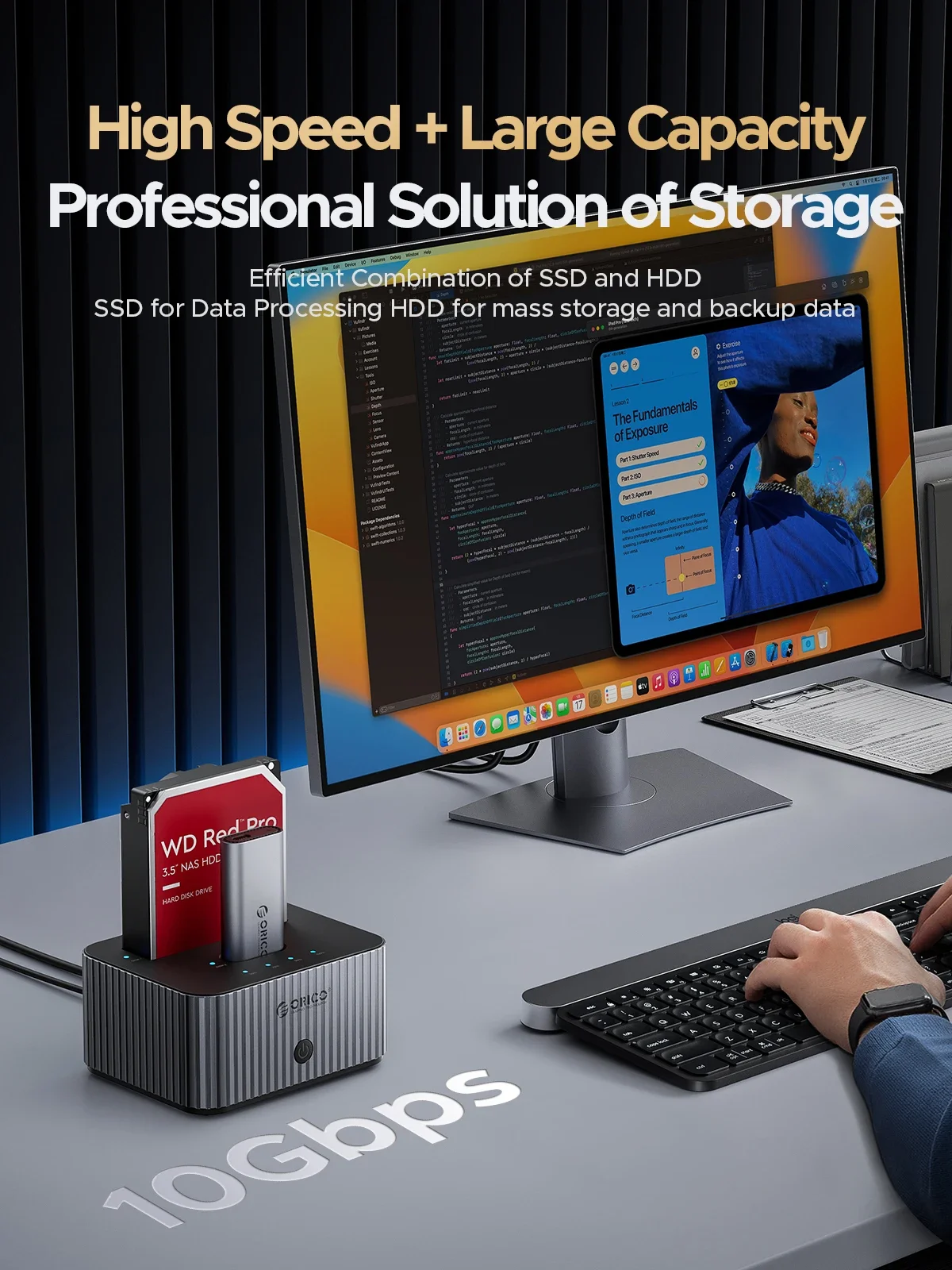 ORICO M.2 NVME SSD Case Type-C 10Gbps Hard Drive Docking Station for NVME M.2 2.5/3.5 Inch HDD/SSD with Offline Clone for PC - Image 3