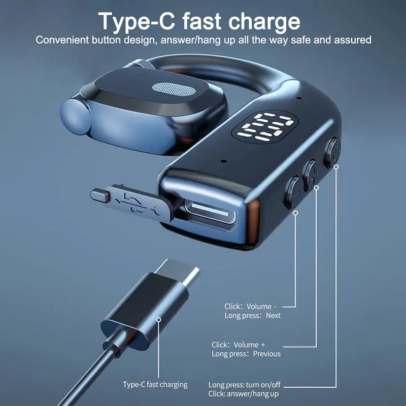 New Wireless Bluetooth 5.3 Earphone LED Power Display Open Ear Headphones HiFi Stereo Waterproof Sports Earbuds Gaming Headset - Image 4