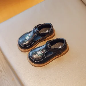 2026 Girls Leathe Shoes Embroidery Flower Kids Princess Shoes Baby Dancing Shoes