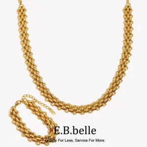E.B.belle Three Layer Woven Hand Bracelet Stainless Steel Hand Bracelets Jewelry on the Neck 18K Gold Plated Necklaces for Women