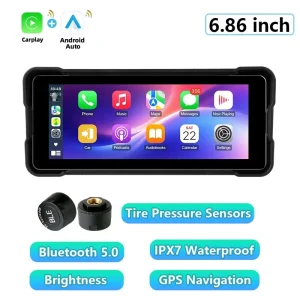 6.86 inch Motorcycle GPS Navigation Support DVR+TPMS Wireless Carplay Android Auto BT5.0 IPS Touch Screen IPX7 Waterproof - Carplay TPMS