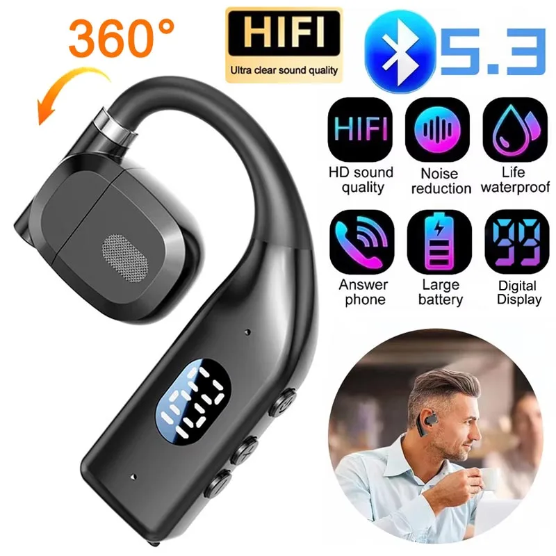 New Wireless Bluetooth 5.3 Earphone LED Power Display Open Ear Headphones HiFi Stereo Waterproof Sports Earbuds Gaming Headset - Image 6
