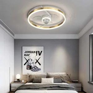 Modern Minimalist Gold-plated Brushed Circular Fan Ceiling Light Led Three Light Bedroom Transparent Decorative Pendant Light