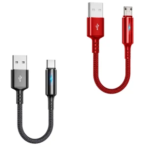 1PCS 25cm Short Nylon Charger Data Cable 2.4A Micro USB Type C Cables Fast Charging Power Bank Phone Cord Wire