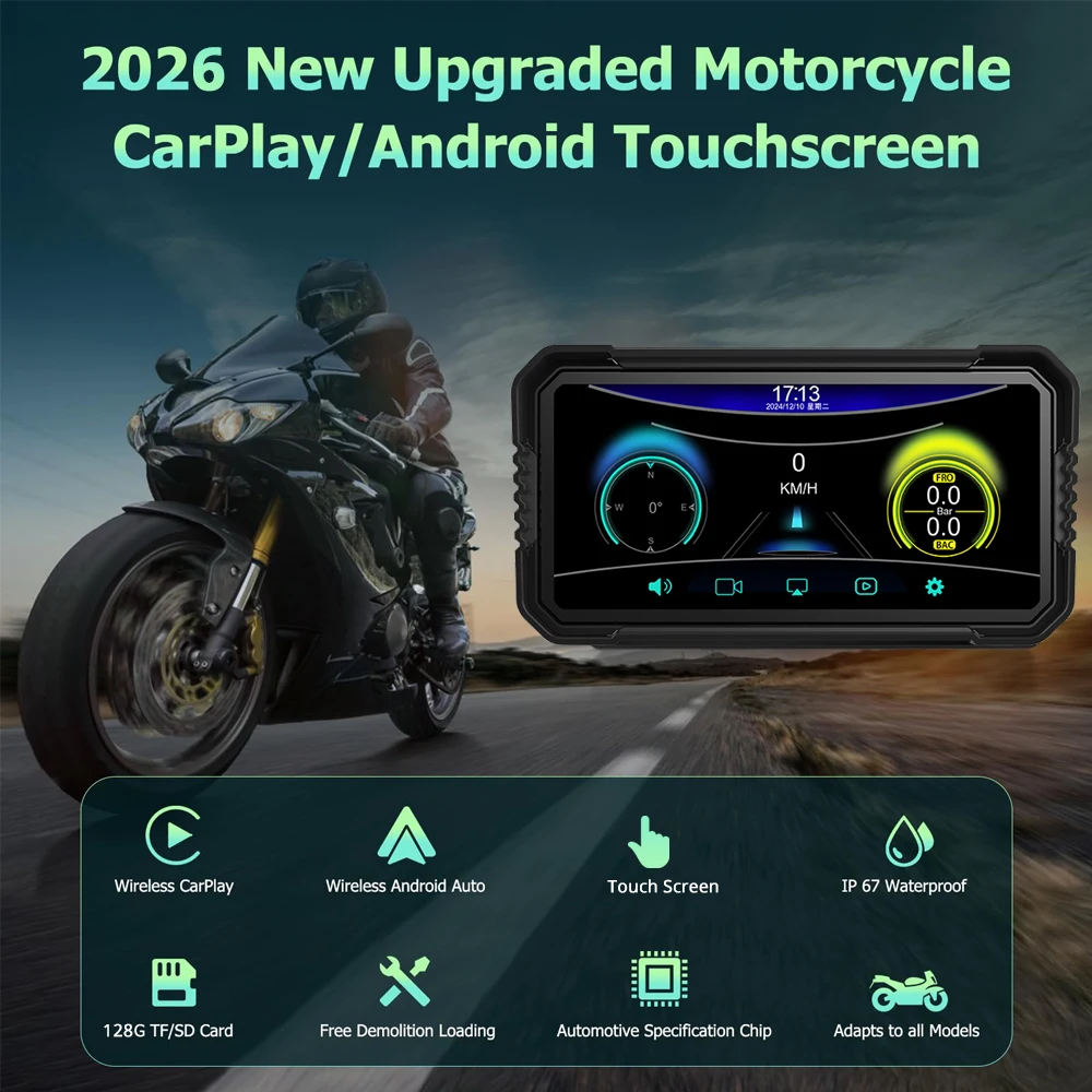 Portable 6.25" Motorcycle GPS Navigation Wireless Carplay Android Auto Dual BT DVR Drive Recorder Moto Monitor IPX7 Waterproof - Image 4