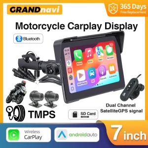 7 inch Carplay Motorcycle 2K Dual DVR Navigation GPS Wireless CarPlay Android Auto IP67 Display Screen Portable Moto Monitor