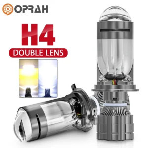 12000Lm 80W LED H4 Car Headlight Bulb Mini Projector Dual Lens Headlamp 9003/HB2 Hi/Lo Beam White Yellow Vehicle Accessories 12V