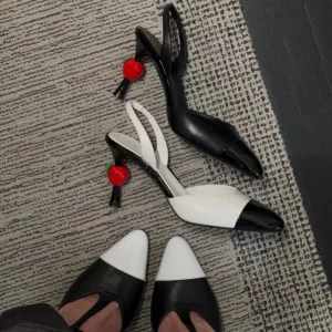 2026 Summer New Elegant Female Shoes Patchwork Pointed-Toe Stiletto Heels Sandals Luxury Trendy Back Strap Cherry High Heels 9cm