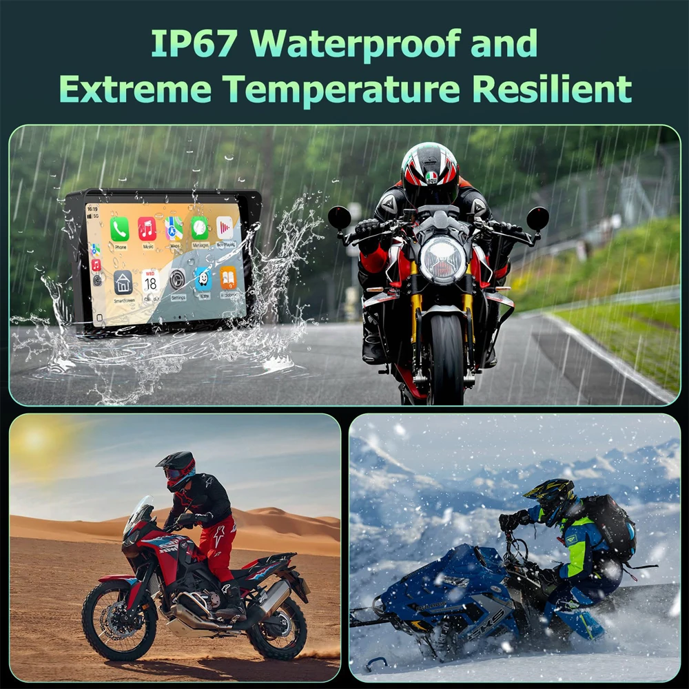 Portable 6.25" Motorcycle GPS Navigation Wireless Carplay Android Auto Dual BT DVR Drive Recorder Moto Monitor IPX7 Waterproof - Image 5