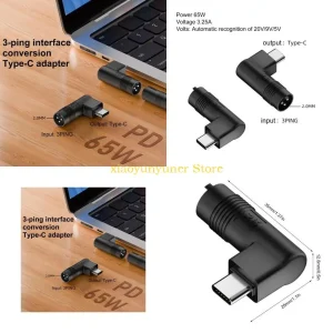 P9JB 2.0mm 3Pin Male to Type C Male Conversion Adapter Black Converter Support 5V 9V 20V Charging for USB C Phones Laptops