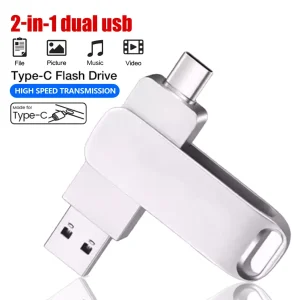 U Disk Office USB Flash Drive Dual-Head Type C Phone Computer Dual-use USB 3.2 High Speed Pen Drive Silvery External Storage OTG