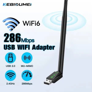KEBIDUMEI WiFi 6 USB Adapter 300Mbps Wireless Network Card 2.4Ghz Signal Reception for PC Laptop Windows 7/10/11 USB WiFi Dongle