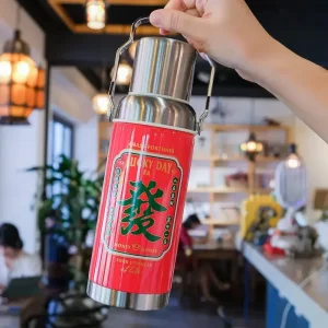 Chinese retro thermal pot food grade stainless steel thermos cup with cover portable water cup women's cup hot kettle
