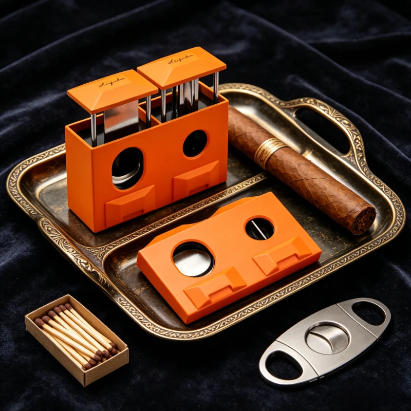V Cut Straight Cut 2-in-1 Cigar Cutter Zinc Alloy Material 27mm Inner Diameter Straight Cutter Orange Portable Cigar Clipper