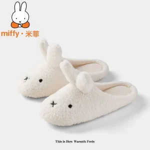 Kawaii Miffy Slippers Cute Cartoon Winter Comfortable Home Outdoor Non-slip Soft Bottom Warm Cotton Slippers Girl Shoes Gift Toy