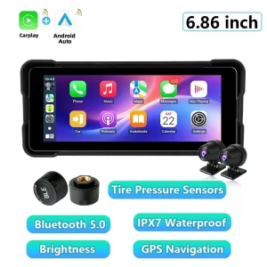 6.86 inch Motorcycle GPS Navigation Support DVR+TPMS Wireless Carplay Android Auto BT5.0 IPS Touch Screen IPX7 Waterproof - Carplay DVR TPMS